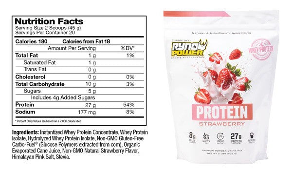 Ryno Power Protein Premium Whey Strawberry Powder– Rider 18